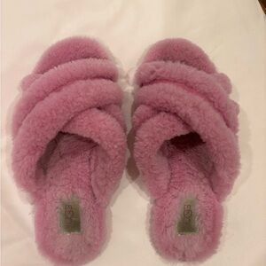 UGG Rose Pink Shearling Cross-Band Slide Slippers